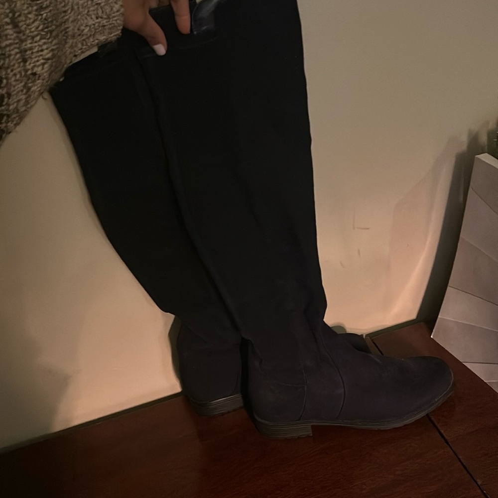 Navy suede boots